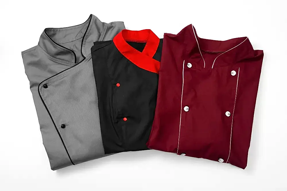 Аккуратно сложенная чистая униформа разных цветов после стирки